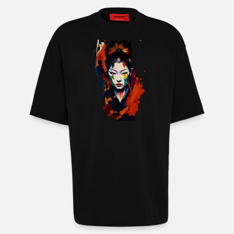 Samurai Kriegerin – Auffällige Spritzer Kunst - Heavyweight T-Shirt - made by SPREAD - SOLID BLACK