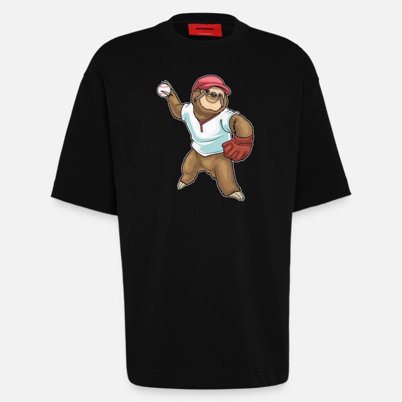 Gant de baseball Sloth - T-shirt bio épais oversize fabriqué en UE - SOLID BLACK