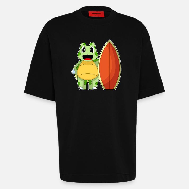Turtle Surfer Surfboard - Heavyweight T-Shirt - made by SPREAD  - SOLID BLACK