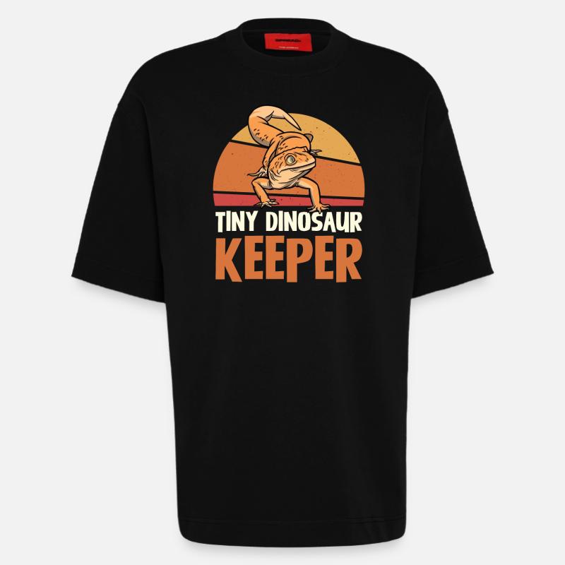 Tiny Dinosaur Keeper Retro Style - Heavyweight T-Shirt - made by SPREAD - SOLID BLACK