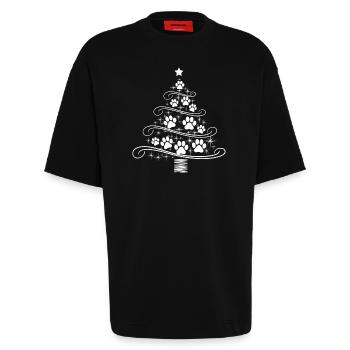 Christmas Tree Paw Paw Print Dog Cat Wau - Heavyweight T-Shirt - made by SPREAD  - SOLID BLACK - Front - Fiona (171cm)