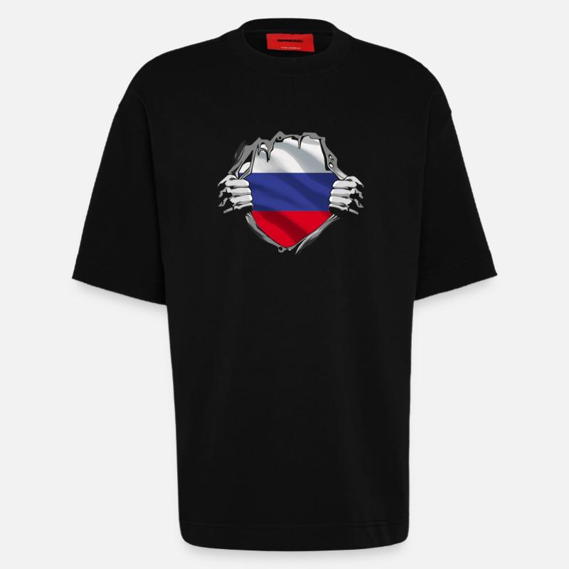 Dévoilement du drapeau russe - T-shirt bio épais oversize fabriqué en UE - SOLID BLACK
