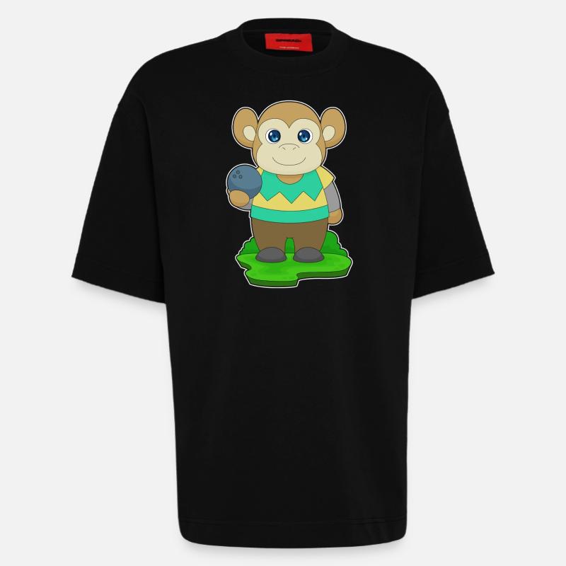 Monkey Bowling Bowling Ball - Heavyweight T-Shirt - made by SPREAD  - SOLID BLACK