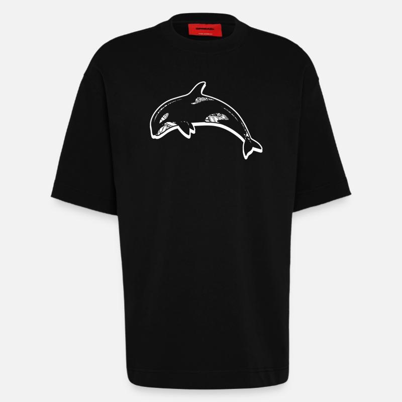 Killer Whale Floral Pattern - Heavyweight T-Shirt - made by SPREAD - SOLID BLACK