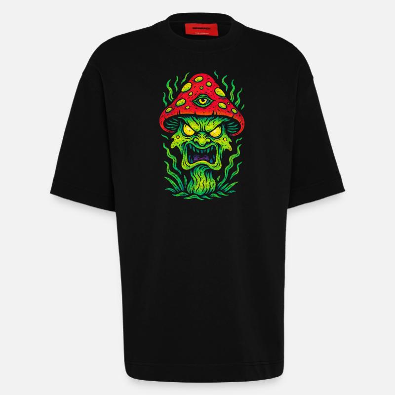 Psycho Toadstool with Third Eye - Heavyweight T-Shirt - made by SPREAD  - SOLID BLACK