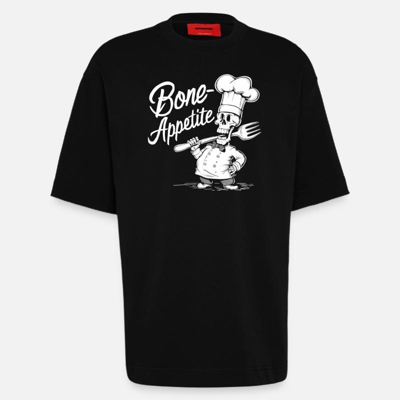 Bone Appetite Skeleton Chef - Heavyweight T-Shirt - made by SPREAD  - SOLID BLACK