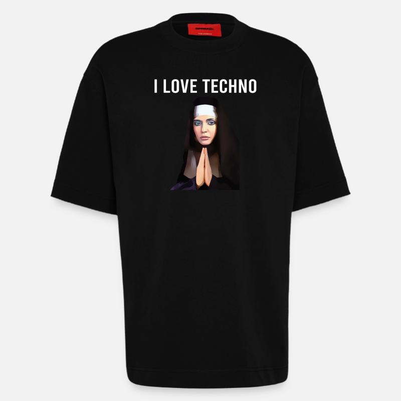 J’adore Techno Nun - T-shirt bio épais oversize fabriqué en UE - SOLID BLACK