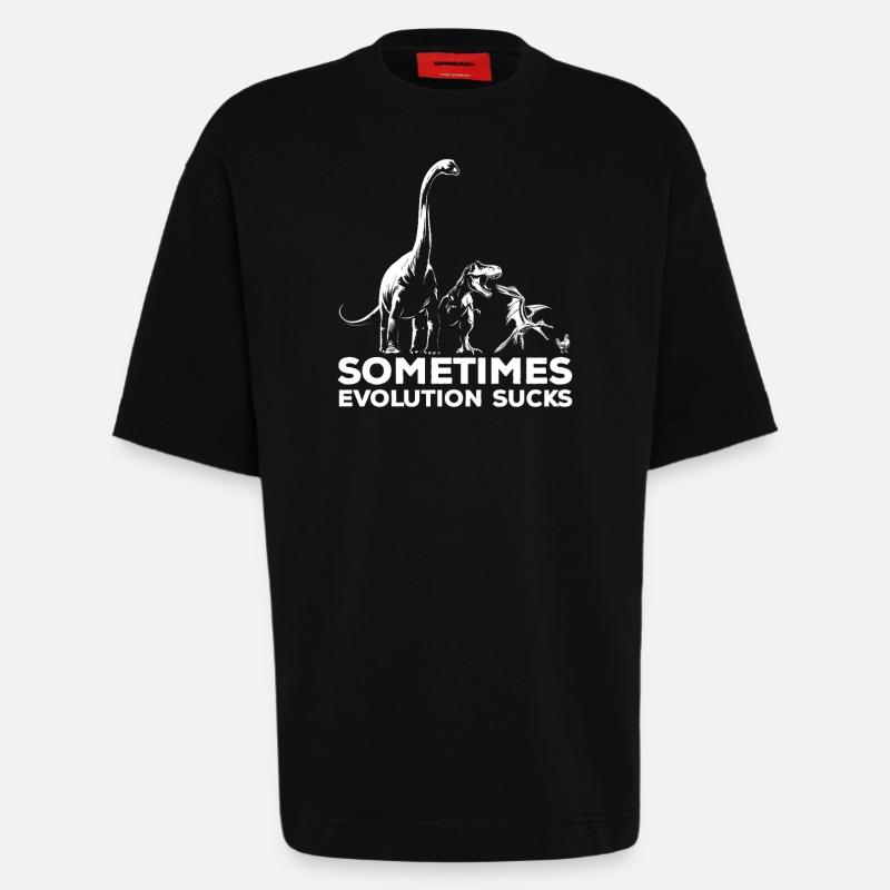 Parfois, l’évolution craint - Dinosaure - Poulet - T-shirt bio épais oversize fabriqué en UE - SOLID BLACK