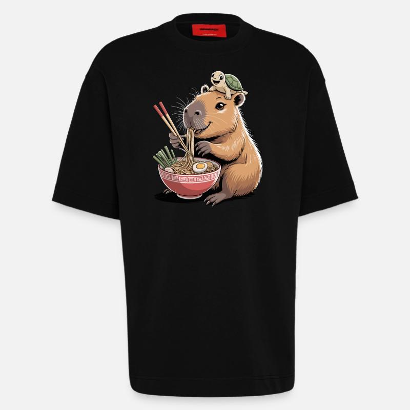 Cute capybara, ramen, turtle, capybara - Heavyweight T-Shirt - made by SPREAD - SOLID BLACK