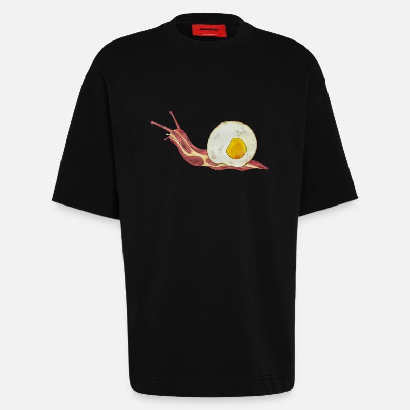 Baconschnecke Bacon and egg Spiegelei - Heavyweight T-Shirt - made by SPREAD  - SOLID BLACK