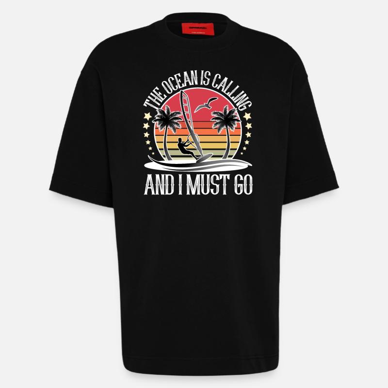 Windsurfing Windsurfer Windsurf - Heavyweight T-Shirt - made by SPREAD  - SOLID BLACK