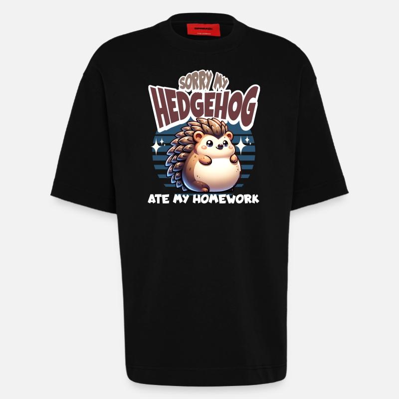 École de devoirs de hérisson - T-shirt bio épais oversize fabriqué en UE - SOLID BLACK
