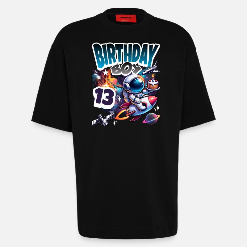 Astronaut 13th Birthday Space - Heavyweight T-Shirt - made by SPREAD  - SOLID BLACK