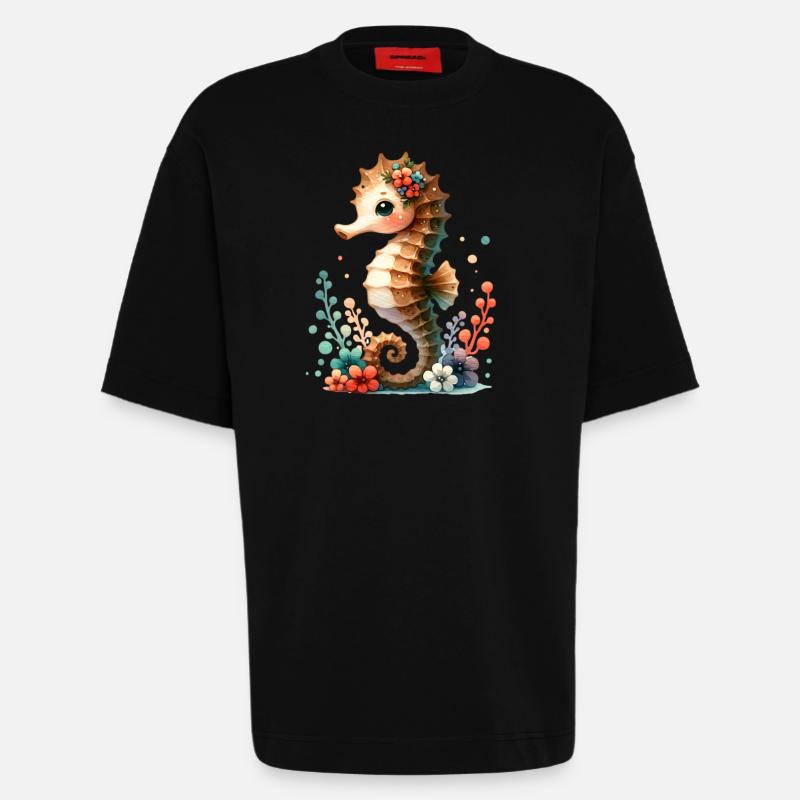 Seepferd Seepferdchen - Heavyweight T-Shirt - made by SPREAD  - SOLID BLACK