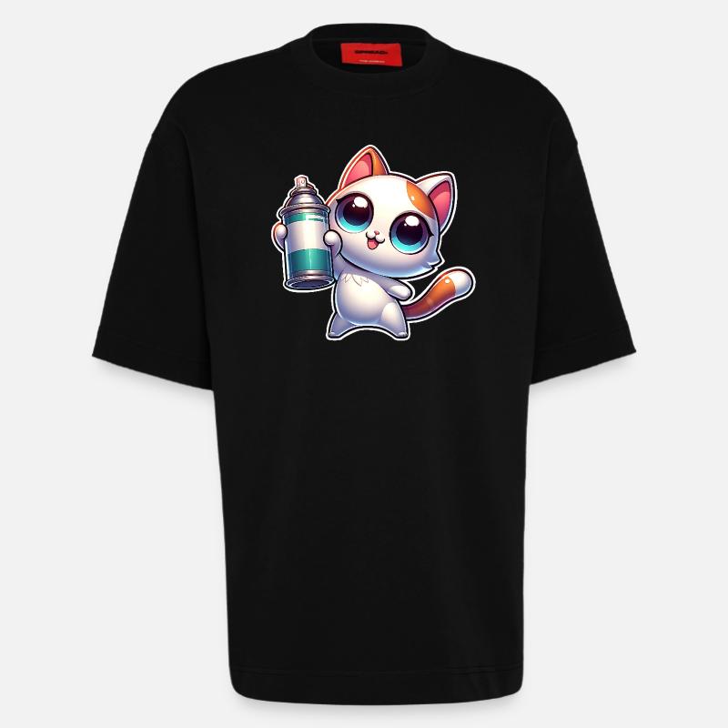 Chat Spray Peut Graffiti - T-shirt bio épais oversize fabriqué en UE - SOLID BLACK