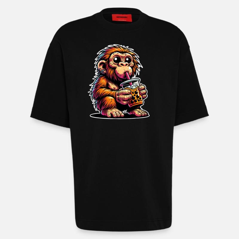 Neanderthal Bubble Tea - Heavyweight T-Shirt - made by SPREAD  - SOLID BLACK
