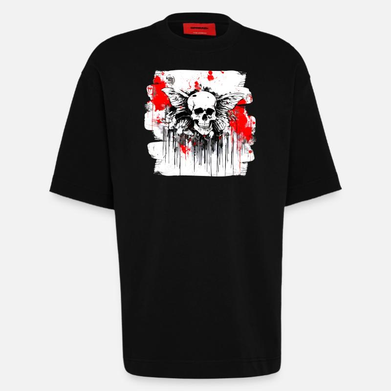 crâne éclaboussure trash polka tattoo - T-shirt bio épais oversize fabriqué en UE - SOLID BLACK