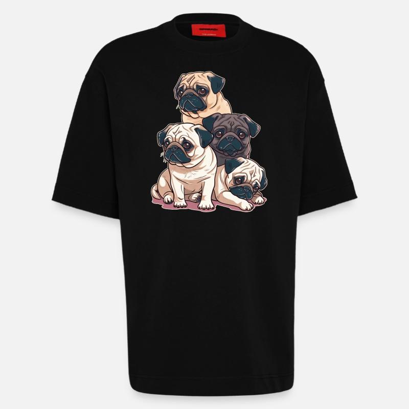 Pug Stack - Heavyweight T-Shirt - made by SPREAD  - SOLID BLACK