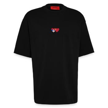 Serbien China Herz Flagge - Heavyweight T-Shirt - made by SPREAD  - SOLID BLACK - Vorne - Fiona (171cm)