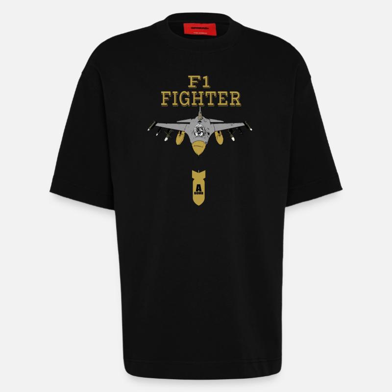 Fighter plane - Heavyweight T-Shirt - made by SPREAD - SOLID BLACK