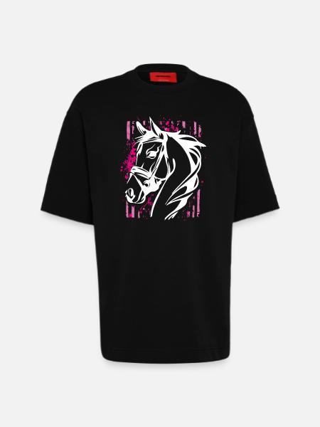Graffiti-Stil Pferd mit Pinkem Farbsplash - Heavyweight T-Shirt - made by SPREAD  - SOLID BLACK
