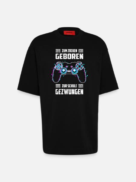 Zum Zocken Geboren, zur Schule Gezwungen - Heavyweight T-Shirt - made by SPREAD  - SOLID BLACK
