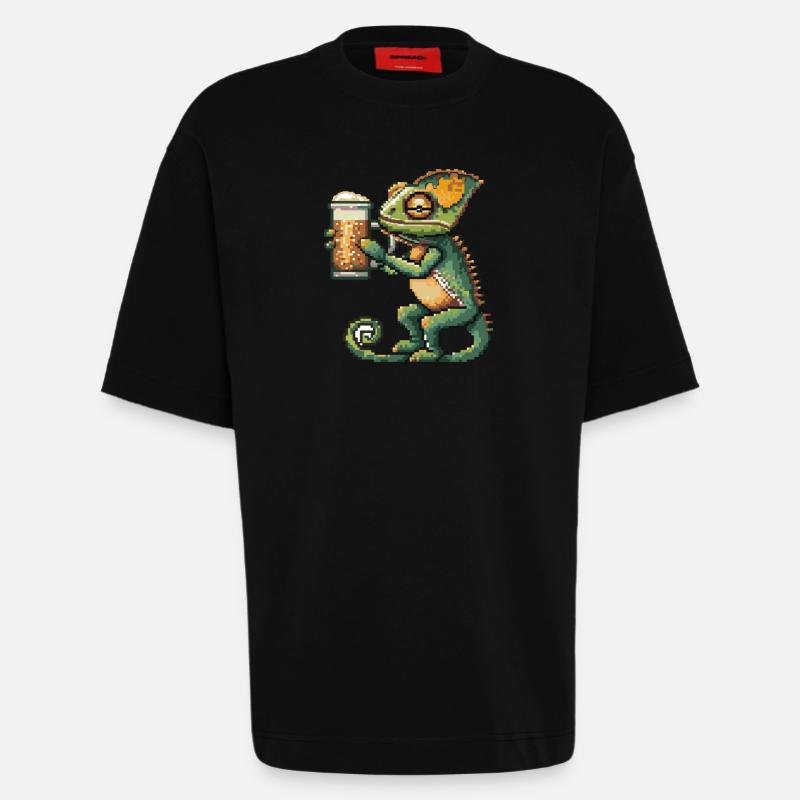 Chameleon Pixel Bier - Heavyweight T-Shirt - made by SPREAD - SOLID BLACK