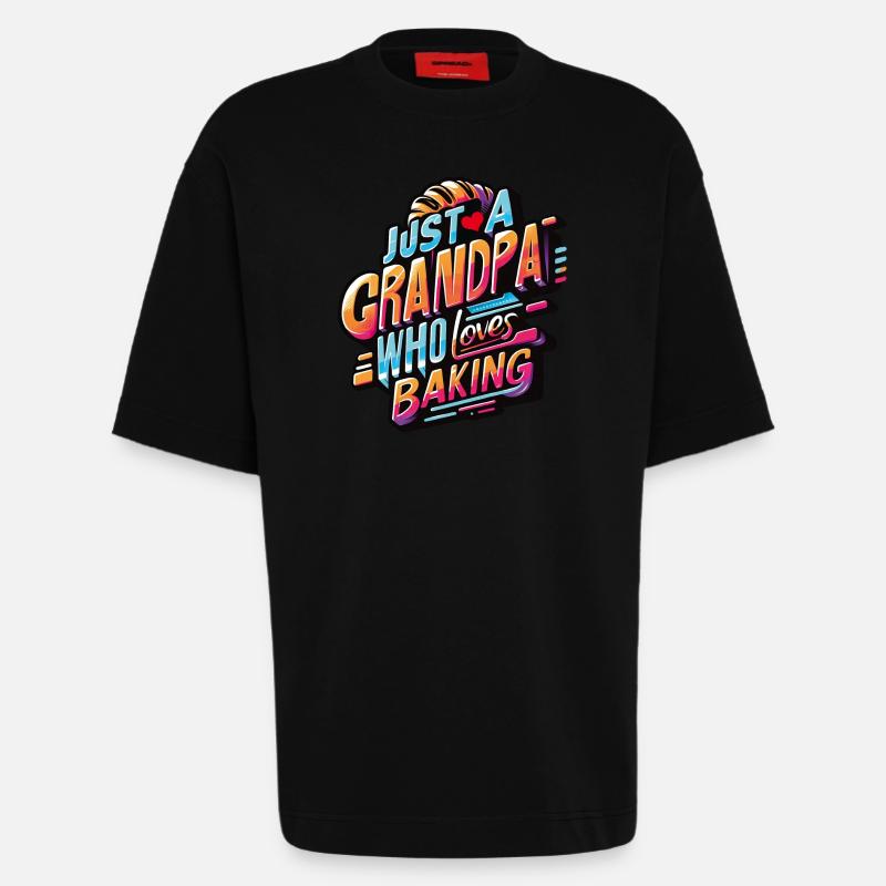 Papi est boulanger, notre papy aime cuisiner - T-shirt bio épais oversize fabriqué en UE - SOLID BLACK