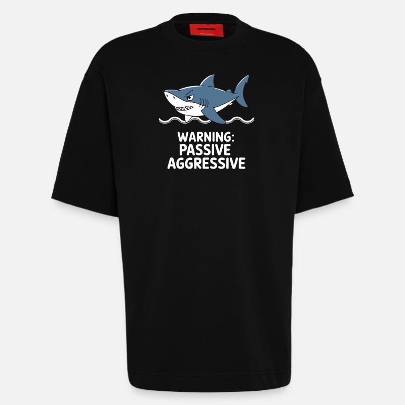 Caution: Passive Aggressive Shark - Heavyweight T-Shirt - made by SPREAD - SOLID BLACK