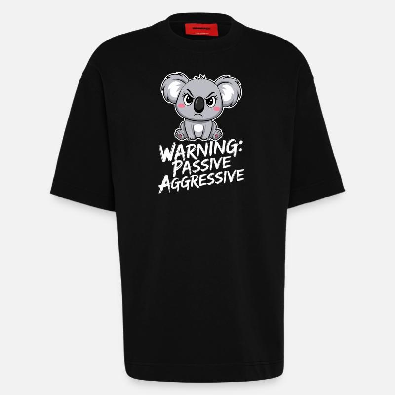 Warning: Passive-Aggressive Koala Drawing - Heavyweight T-Shirt - made by SPREAD  - SOLID BLACK