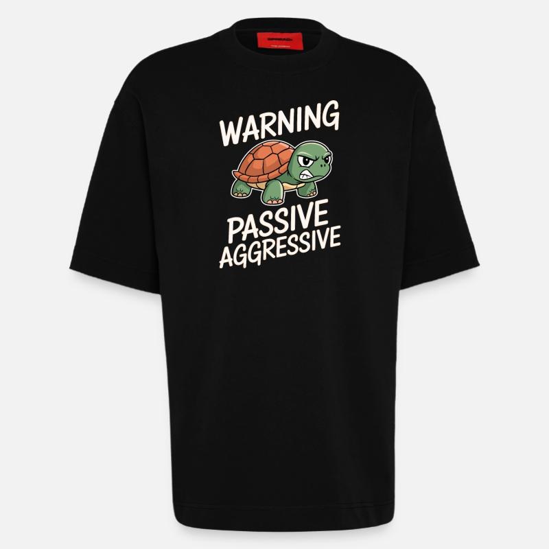 Warning Passive Aggressive Turtle - Heavyweight T-Shirt - made by SPREAD  - SOLID BLACK