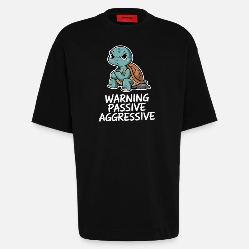 Warning Passive Aggressive Turtle - Heavyweight T-Shirt - made by SPREAD  - SOLID BLACK