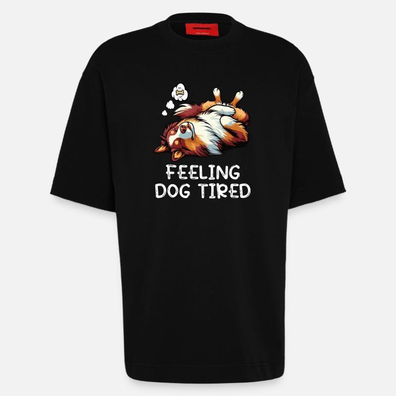 Feeling Dog Tired Australian Shepherd Aussiehalter - Heavyweight T-Shirt - made by SPREAD  - SOLID BLACK