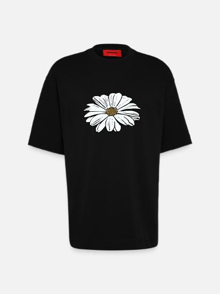 Blomst hvite hvite blomster blomster hvite hvite blomster - Heavyweight Oversized Organic T-skjorte produsert i EU - SOLID BLACK