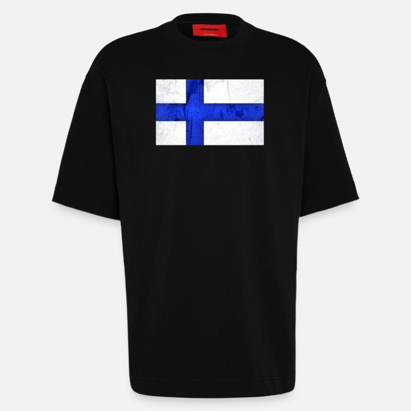 Finnland Flagge - Heavyweight T-Shirt - made by SPREAD  - SOLID BLACK