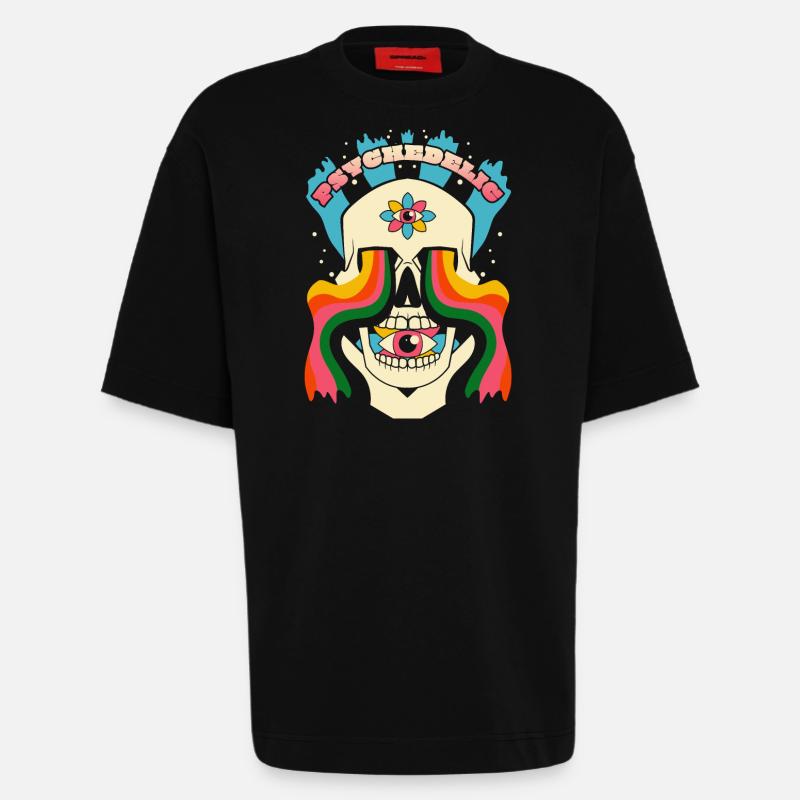Psychedelic Skull Psychedelic Graphic - Heavyweight T-Shirt - made by SPREAD  - SOLID BLACK