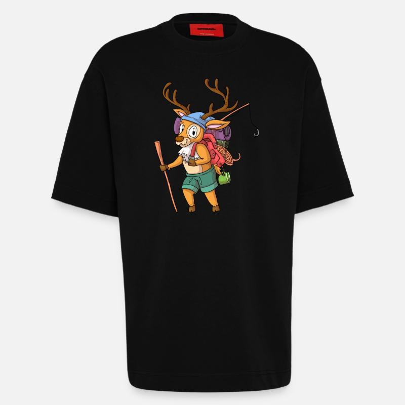 Hirsch Wanderer / Wandernder Hirsch - Heavyweight T-Shirt - made by SPREAD  - SOLID BLACK
