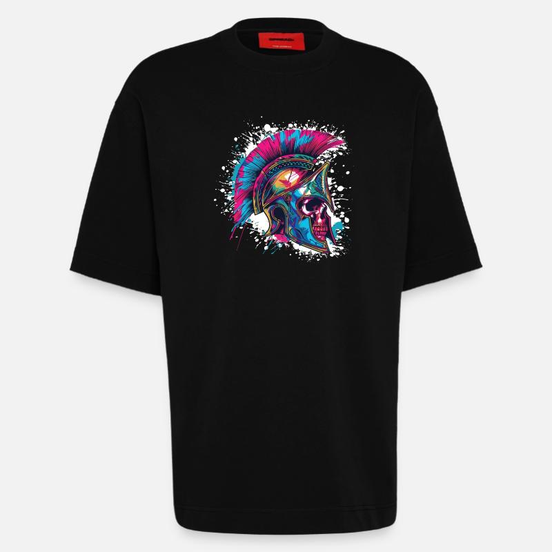 Spartan Skull Gladiator - Heavyweight T-Shirt - made by SPREAD  - SOLID BLACK