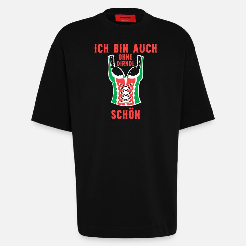 Ich bin auch ohne Dirndl schön Bier Fest Sprüche - Heavyweight T-Shirt - made by SPREAD  - SOLID BLACK