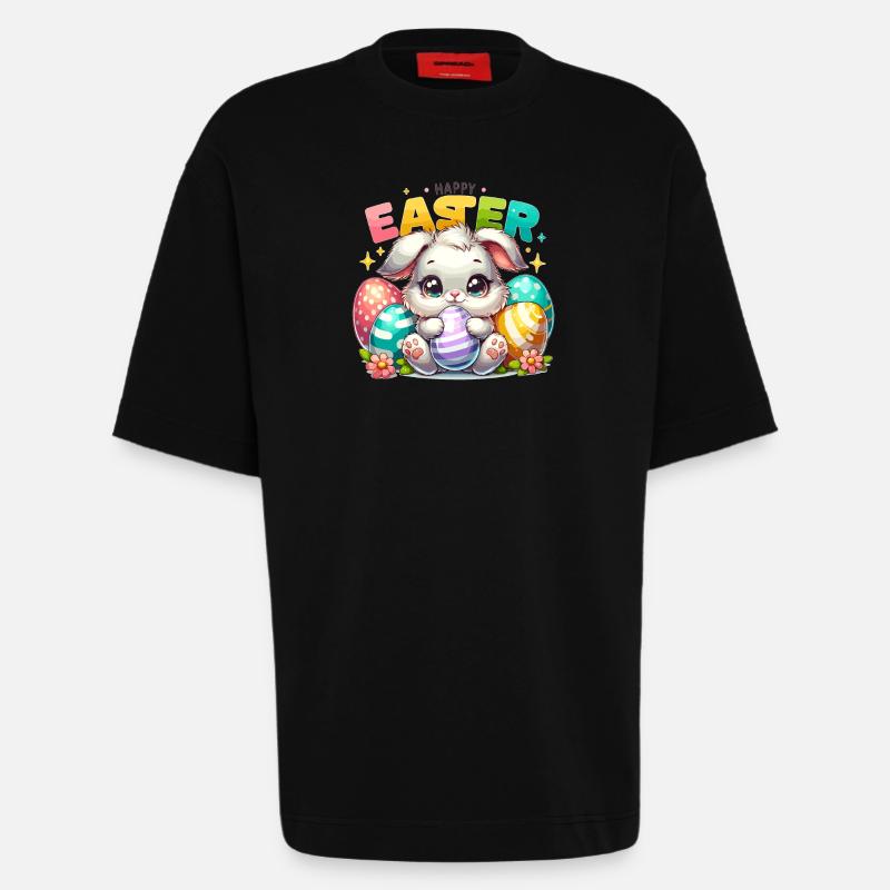 Happy Easter - Easter Bunny Illustration - Heavyweight T-Shirt - made by SPREAD  - SOLID BLACK