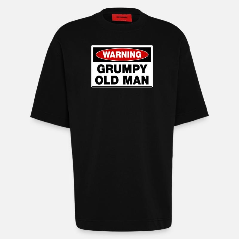 Warning Grumpy Old Man - T-shirt bio épais oversize fabriqué en UE - SOLID BLACK