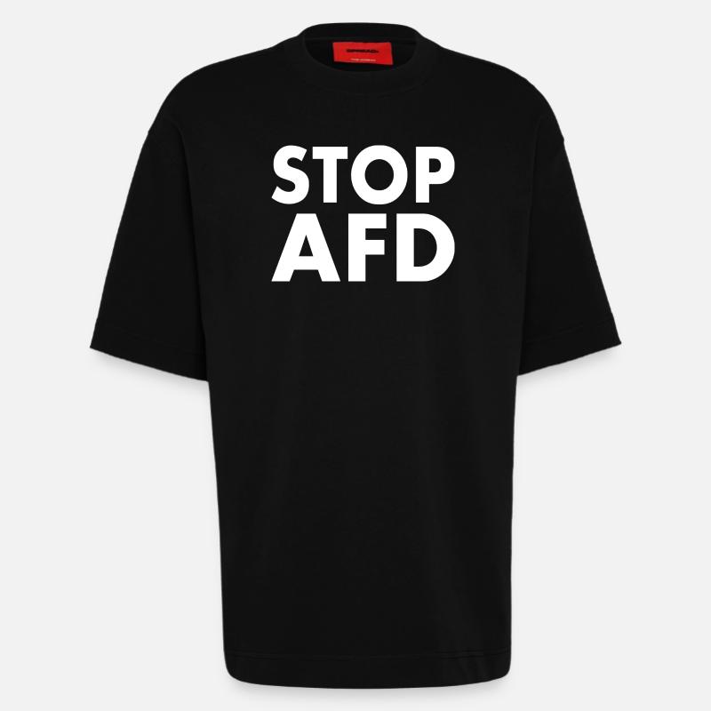 Stop afd - Heavyweight T-Shirt - made by SPREAD  - SOLID BLACK