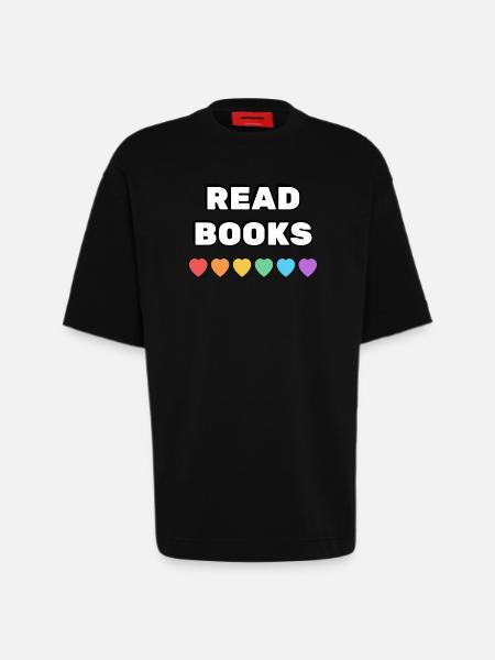 Read Books Rainbow Hearts - Heavyweight T-Shirt - made by SPREAD - SOLID BLACK
