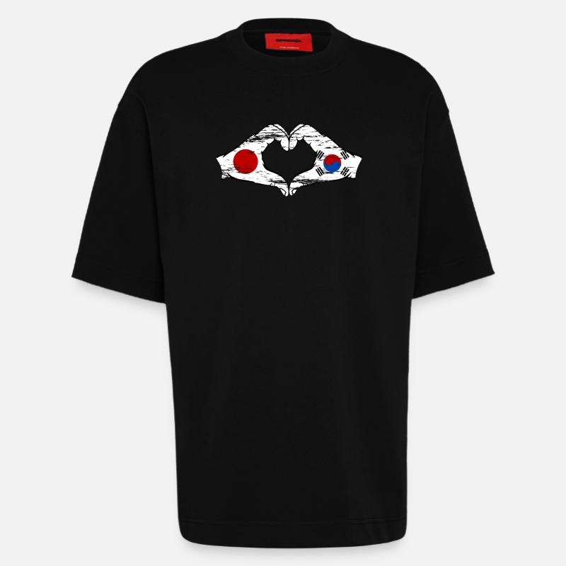 Japon Corée du Sud Mains Coeur Forme Utilisé - T-shirt bio épais oversize fabriqué en UE - SOLID BLACK
