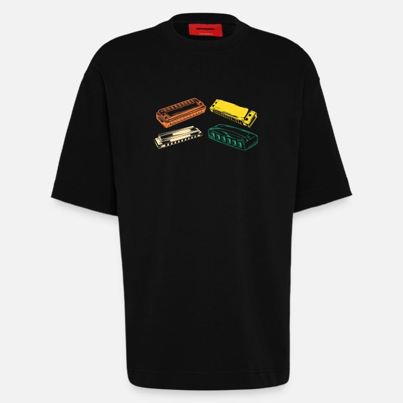 Harmonica Evolution Harmonica - Heavyweight T-Shirt - made by SPREAD  - SOLID BLACK
