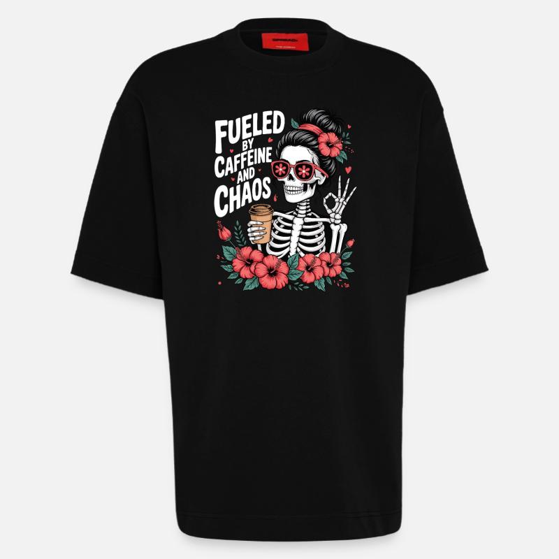 Mutter Koffein Mutter Skelett Kaffee - Heavyweight T-Shirt - made by SPREAD - SOLID BLACK