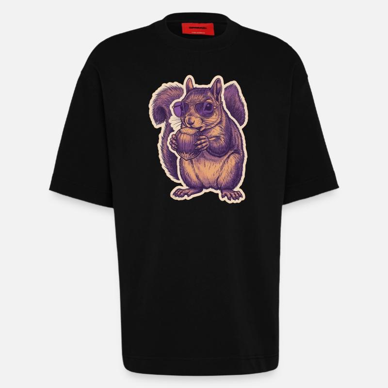 Eichhörnchen Mit Sonnenbrille Knabbert Haselnuss - Heavyweight T-Shirt - made by SPREAD  - SOLID BLACK