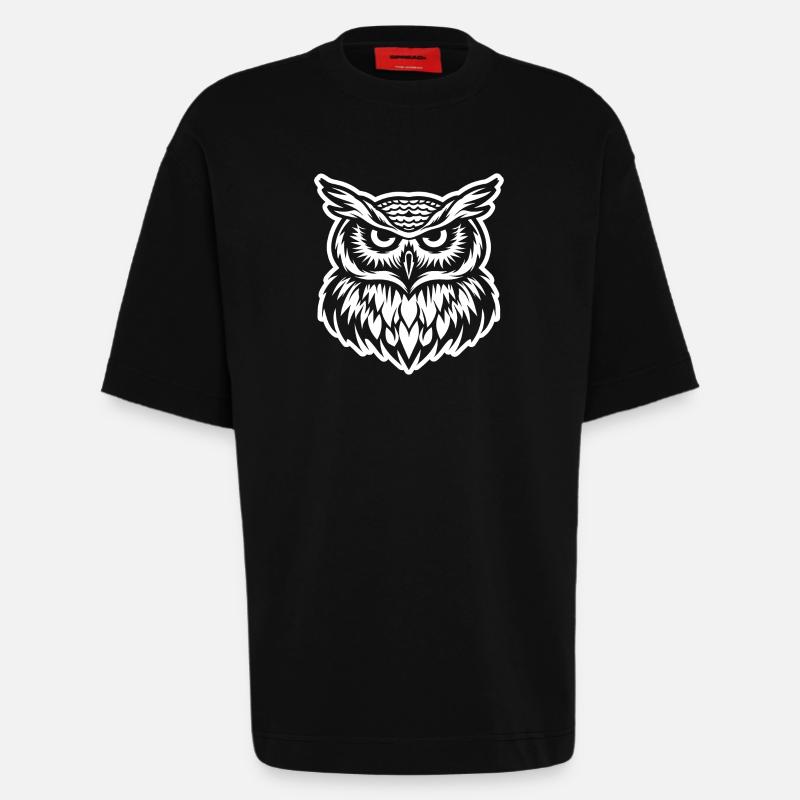 Eule Eulen Vogel - Heavyweight T-Shirt - made by SPREAD  - SOLID BLACK