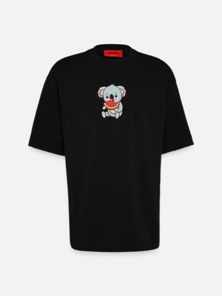 Kawaii Koala eats watermelon - Heavyweight T-Shirt - made by SPREAD  - SOLID BLACK