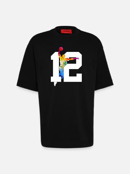 NUMBER 12 BASKETBALL 12TH BIRTHDAY - Heavyweight T-Shirt - made by SPREAD - SOLID BLACK